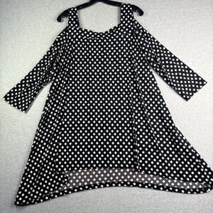 Chicos 2 Cold Shoulder Top Women's L Sharkbite 3/4 Sleeve Black White Polka Dot